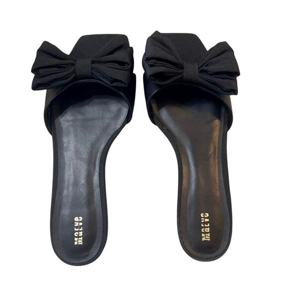 Maeve by Anthropologie Bow Micro Wedge Sandals in Black Size10 NEW - Picture 4 of 8